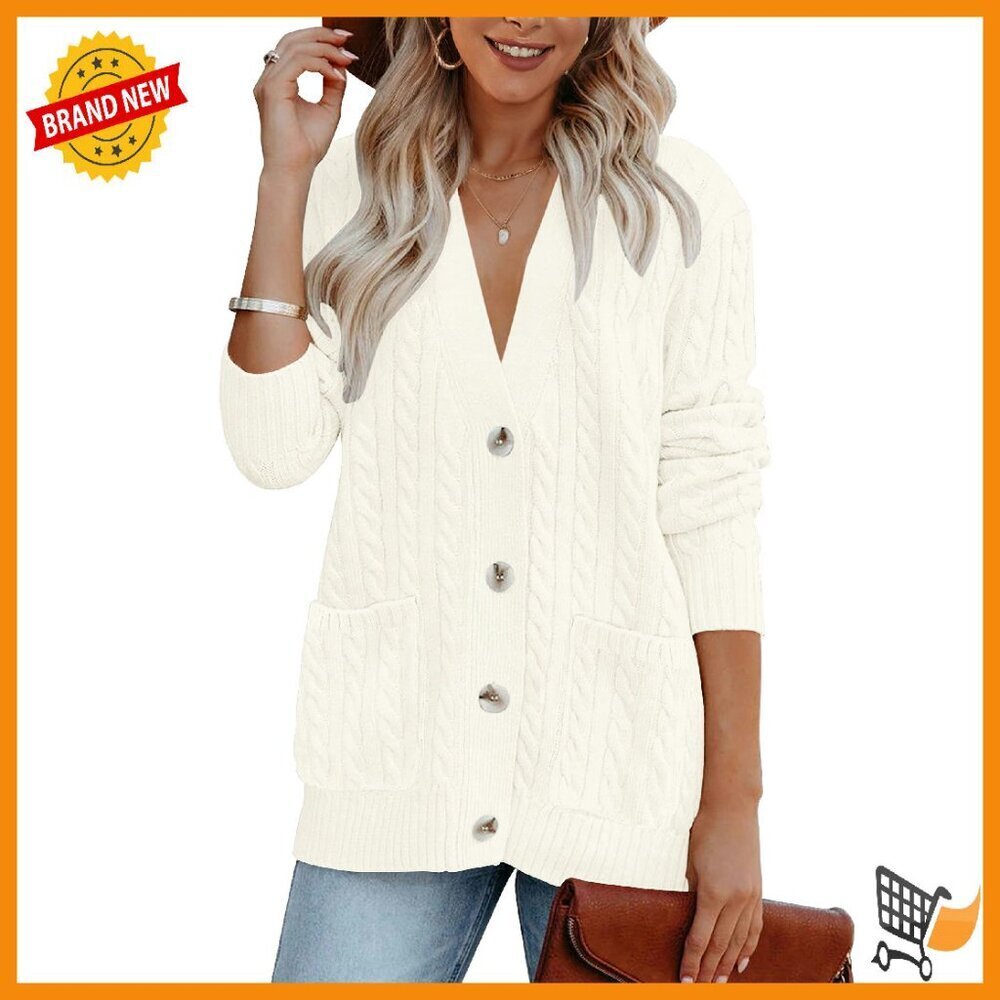 Chunky Cable Knit Cardigan Sweater Women's Oversized Boyfriend Style
